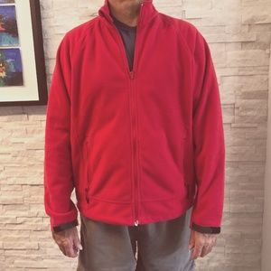 Lands End Men Mid-Weight Red Fleece Jacket-Large